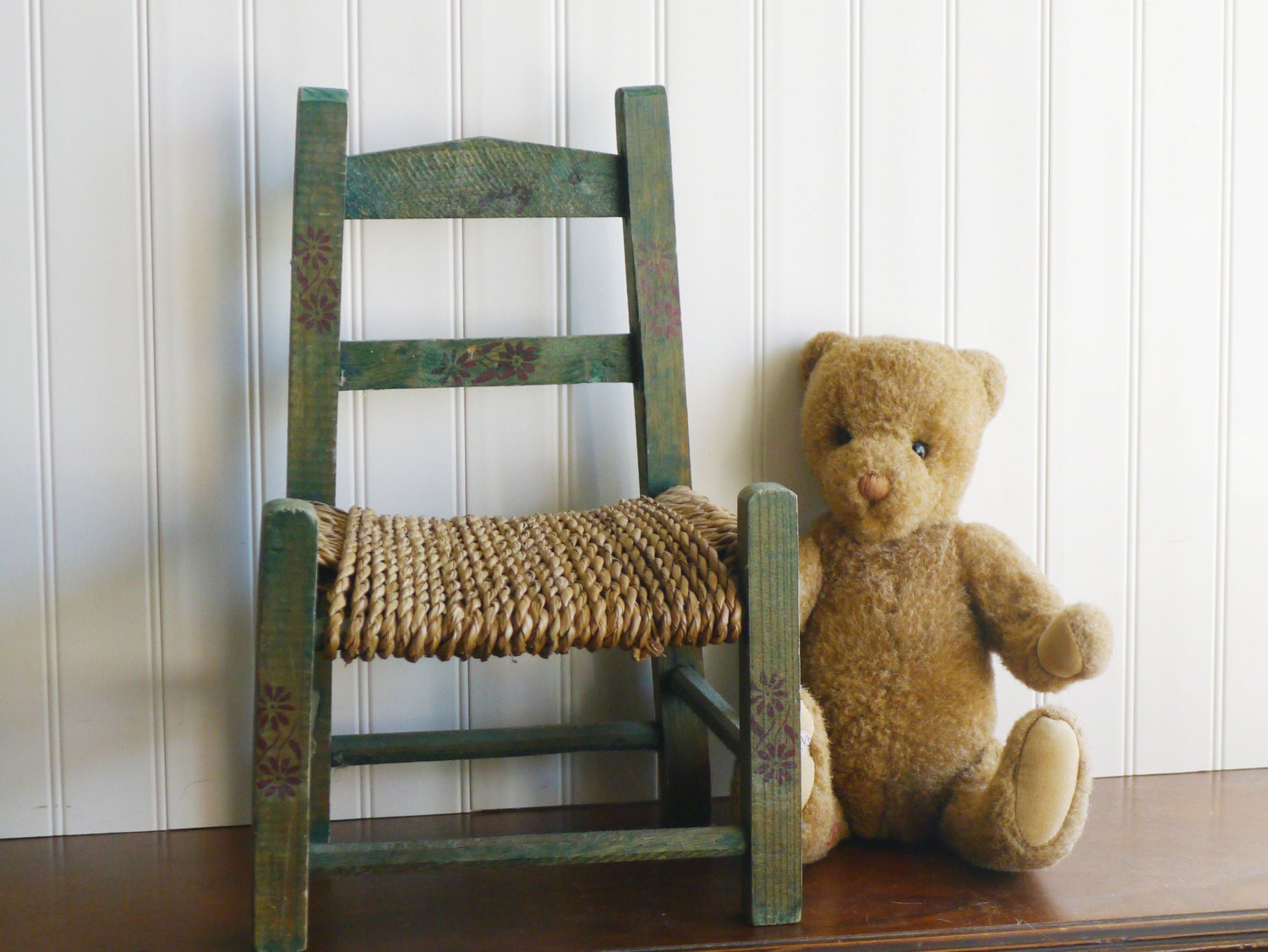 Painted wood childsize chair with double rush woven seat Haute Juice