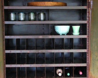 Vintage Industrial Cabinet / Metal Cabinet / Wine Cabinet / Wine Storage / China Cabinet / Recycled Cabinet / Antique Cabinet/Office Storage