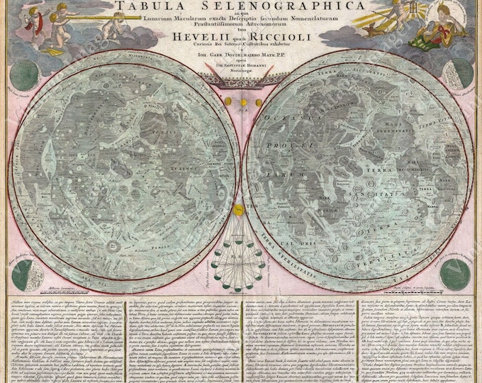 Giant Vintage Antique Style 1707 Homann And Doppelmayr Lunar Map Of The Moon Art Print