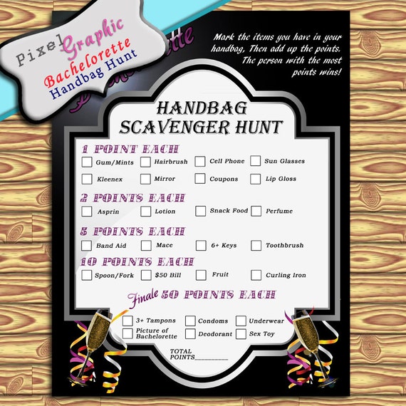 Printable Bachelorette Handbag Scavenger Hunt Game Instant