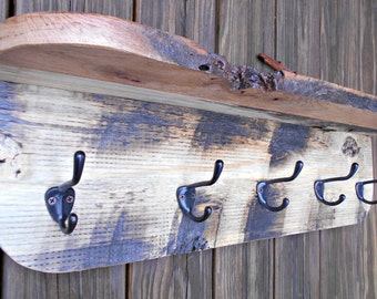 Wood Coat Rack -Shelf, Rustic Wall Shelf Rack, Very Large, made from ...