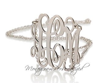 Monogram necklace - 1.25 inch Personalized Monogram - 925 Sterling Silver - monogrammed silver necklace, Initials Three Letters