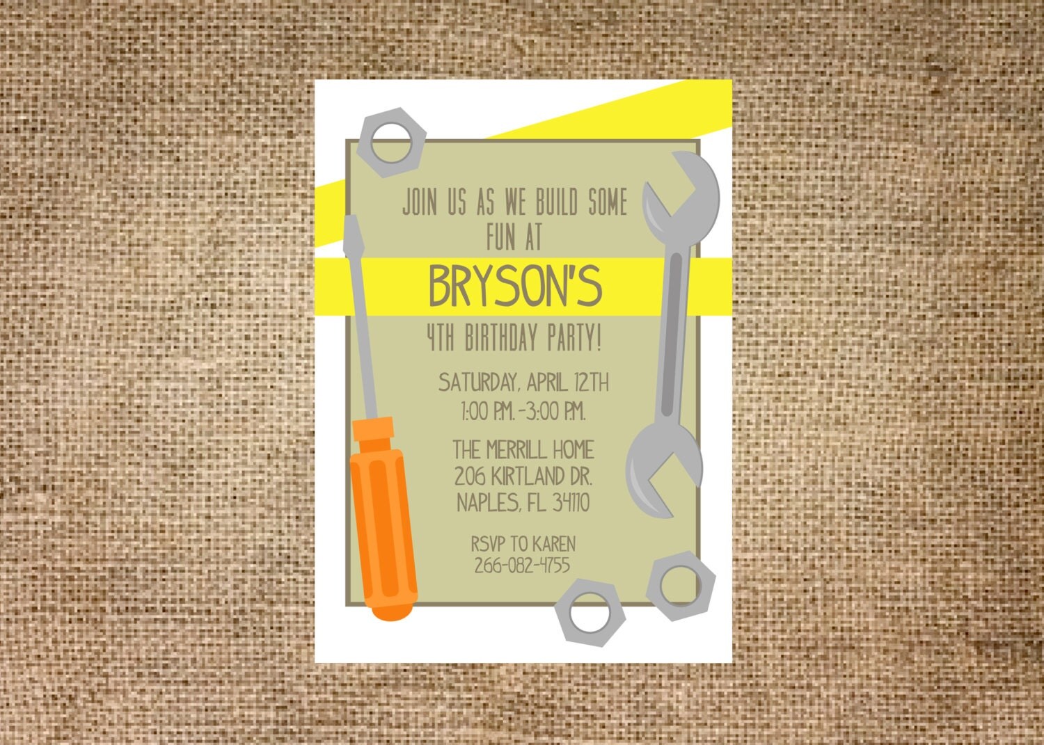 Tool Themed Birthday Party Invitations 1