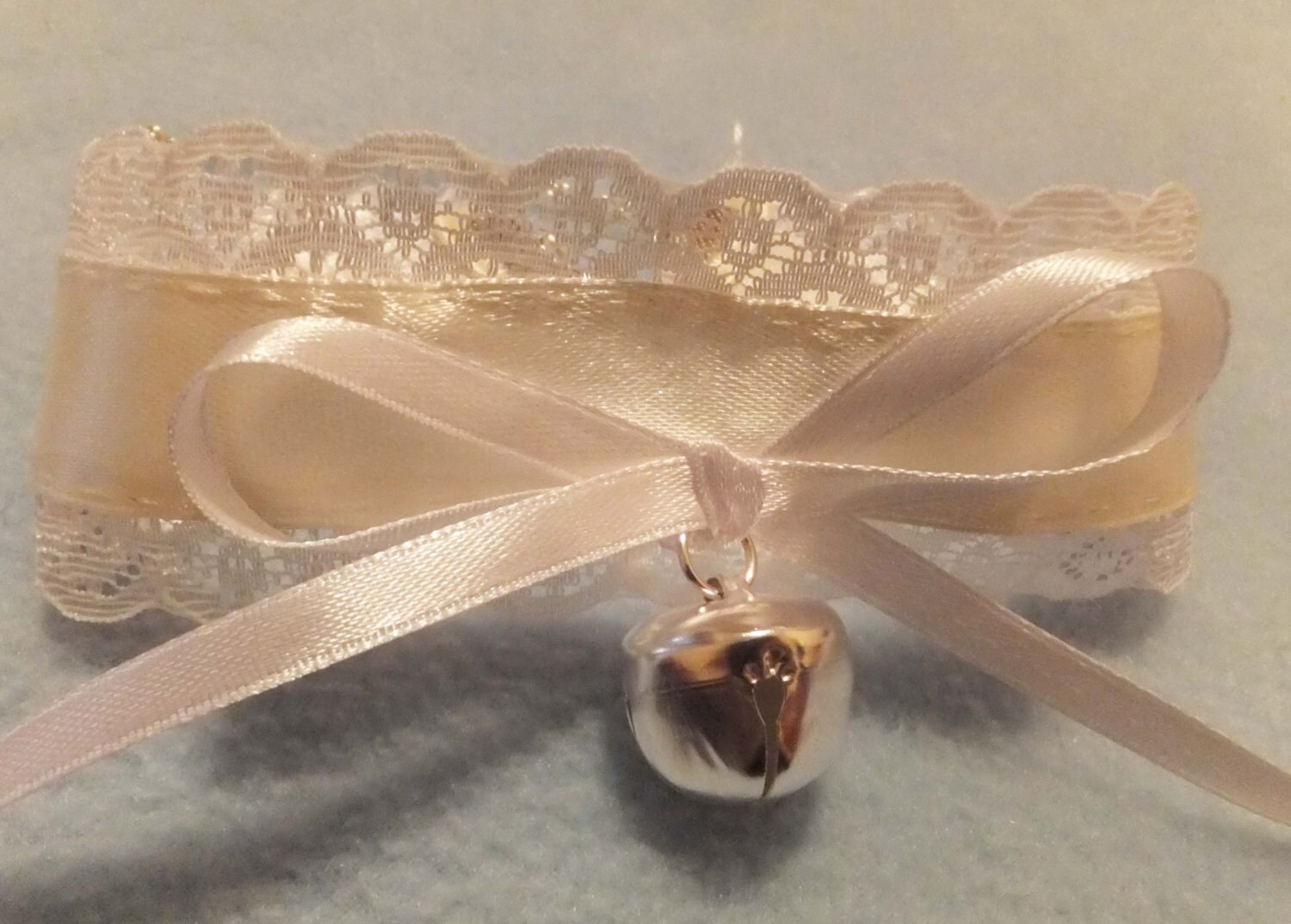 Cream White Lace Bow Cosplay Bell Bdsm Collar by KittenTreasures