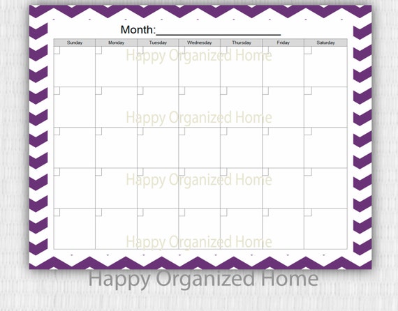 Monthly Calendar Purple Chevron Pattern by HappyOrganizedHome