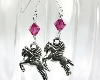 Pegasus Jockey Silk Enamel Drop Earrings in Green & Pink main image 0