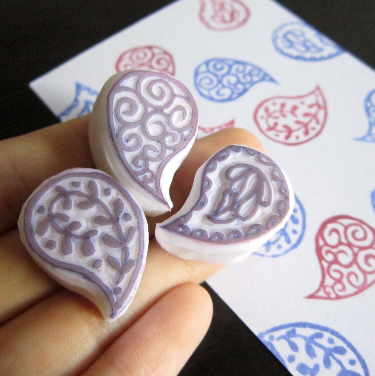 Paisley Rubber Stamps Set of 3 by ParadeMade on Etsy