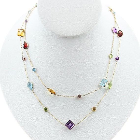 14k Gold Multi Shaped Gemstone Necklace By Amazinite On Etsy