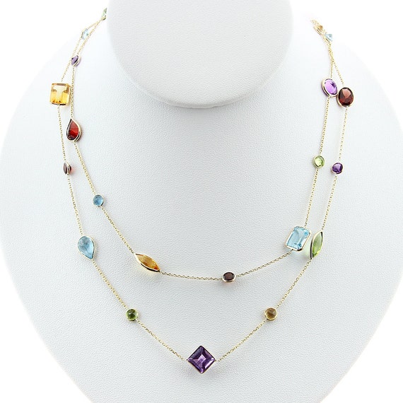 14K Gold MultiShaped Gemstone Necklace by amazinite on Etsy