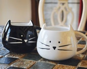 CUSTOM TEXT - Cute Cat Mug - White / Black - Hand written Mug - Personalize with your custom text -12 oz - Adorable Cat Mug - Tickled Teal