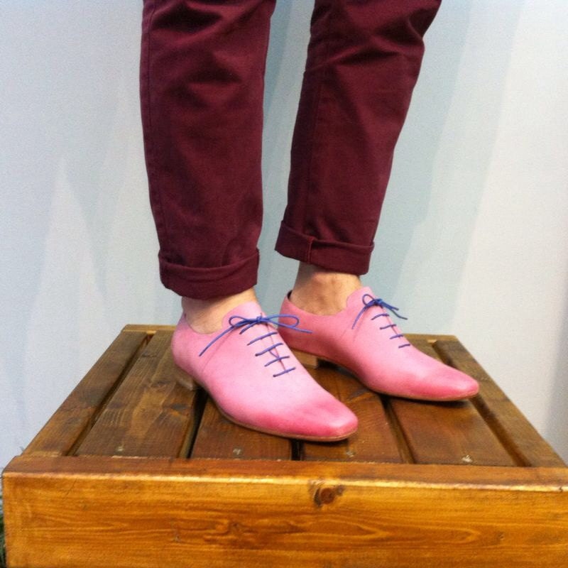 Mens Oxford Shoes Pink Flat Shoes Mens Leather by ARAMAshoes