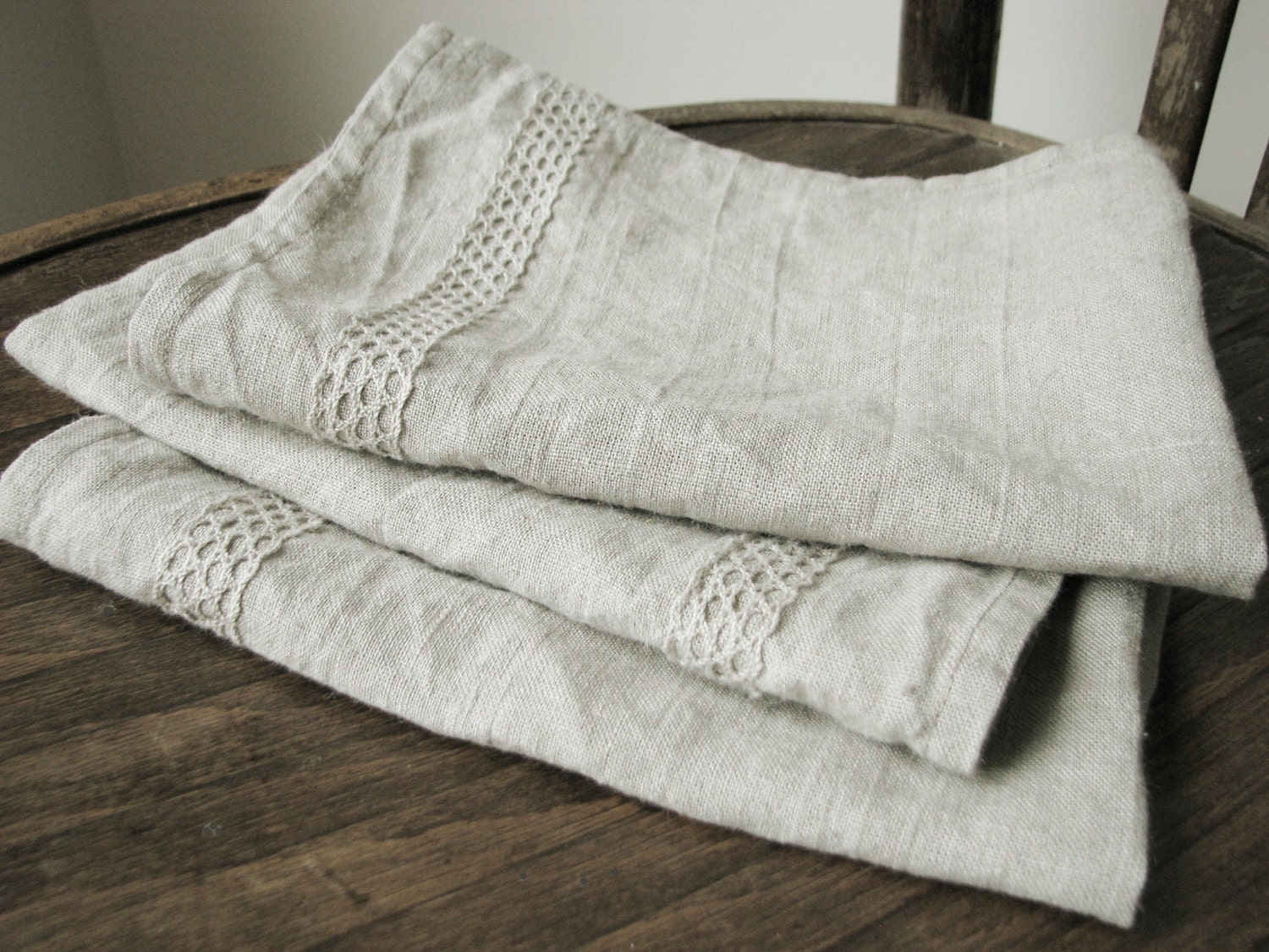 Linen softened hand towels set of 3 handmade gift idea
