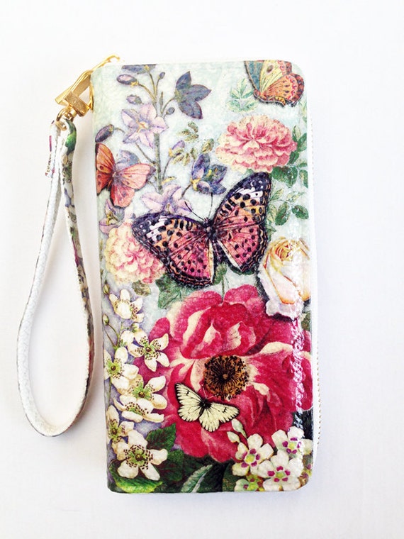 Items similar to Decoupage - Buttlefly and Roses - Woman Zip Around ...