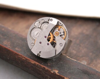 Watch Statement Ring Silver Gray Steampunk Jewelry Soviet Wristwatch Ring Metal Adjustable Ring Industrial Style Watch Parts Jewellery