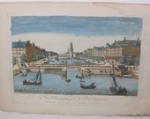 Basset 58e Vue d'Amsterdam prise du Vieu Rempari 1700's Antique Optical Print
