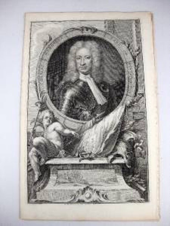 Heads Illustrious Persons Charles Mordaunt Earl Peterborough 1742 Antique Print