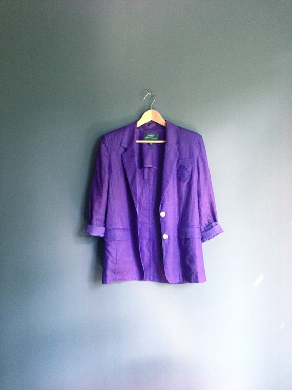 Purple Ralph Lauren Blazer ∆ Linen Chambray Jacket ∆ Purple Blazer ∆ Monogram Crest ∆ Crested Blazer ∆ Preppy Blazer ∆ Ralph Lauren Jacket