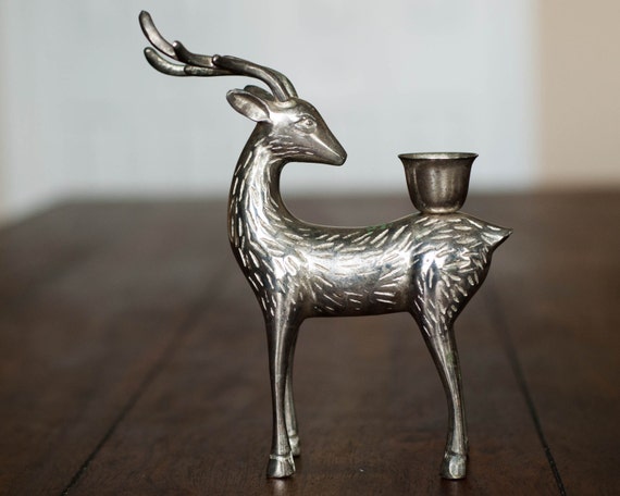 Vintage Reindeer Candle Holder Silver Deer by WindstoneVintage