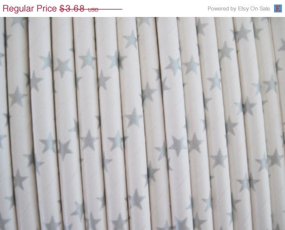 15% off - 25 Metallic Silver Star Paper Straws - ships less than 24 hours Il_570xn
