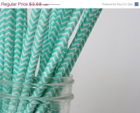 15% off - 25 Aqua Blue CHEVRON Paper Straw - ships less than 24 hours Il_570xn