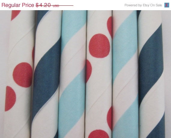 10% off - 25 Patriotic Nautical 4th of July Paper Straw Mix - - ships less than 24 hours Il_570xn