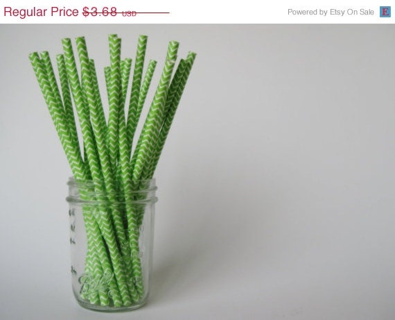 ON SALE 25 Lime Green CHEVRON Paper Straw - ships less than 24 hours Il_570xn