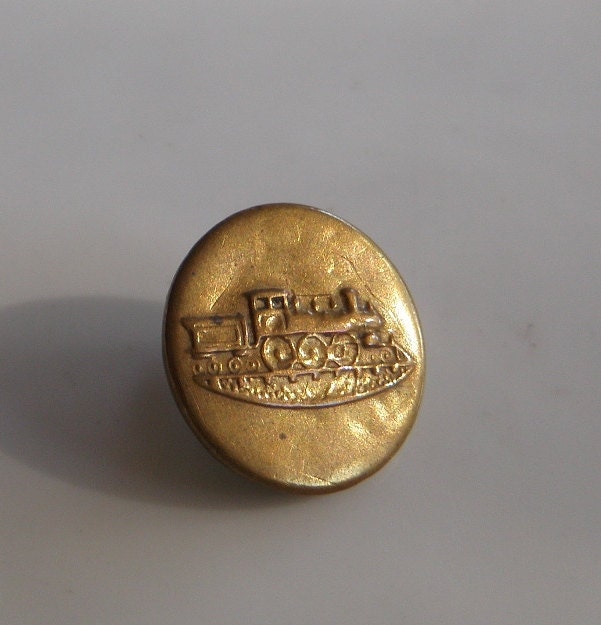 1 Railroad Train Button Brass Two Piece Loop Shank
