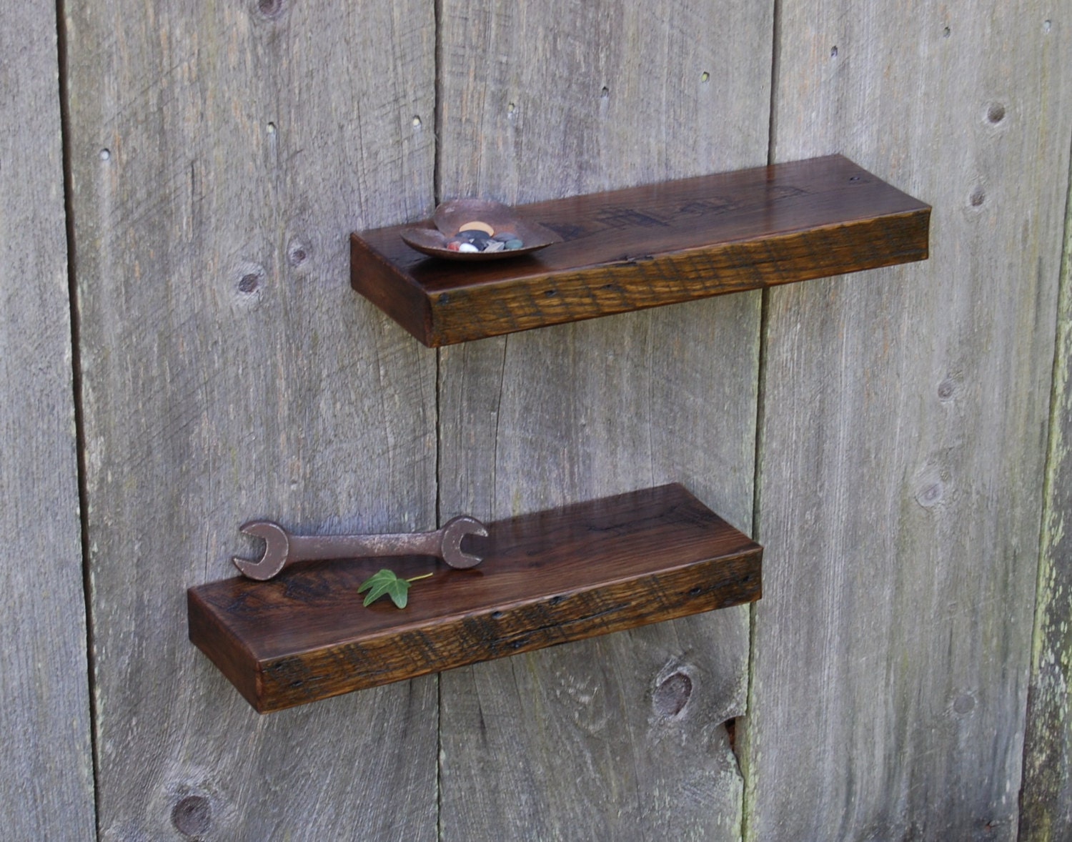 Vintage Pair of White Oak Floating Shelves 18 x 5.5