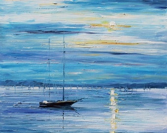 Seascape Wall Art Blue Sky Oil Painting On Canvas By Leonid Afremov - Peace
