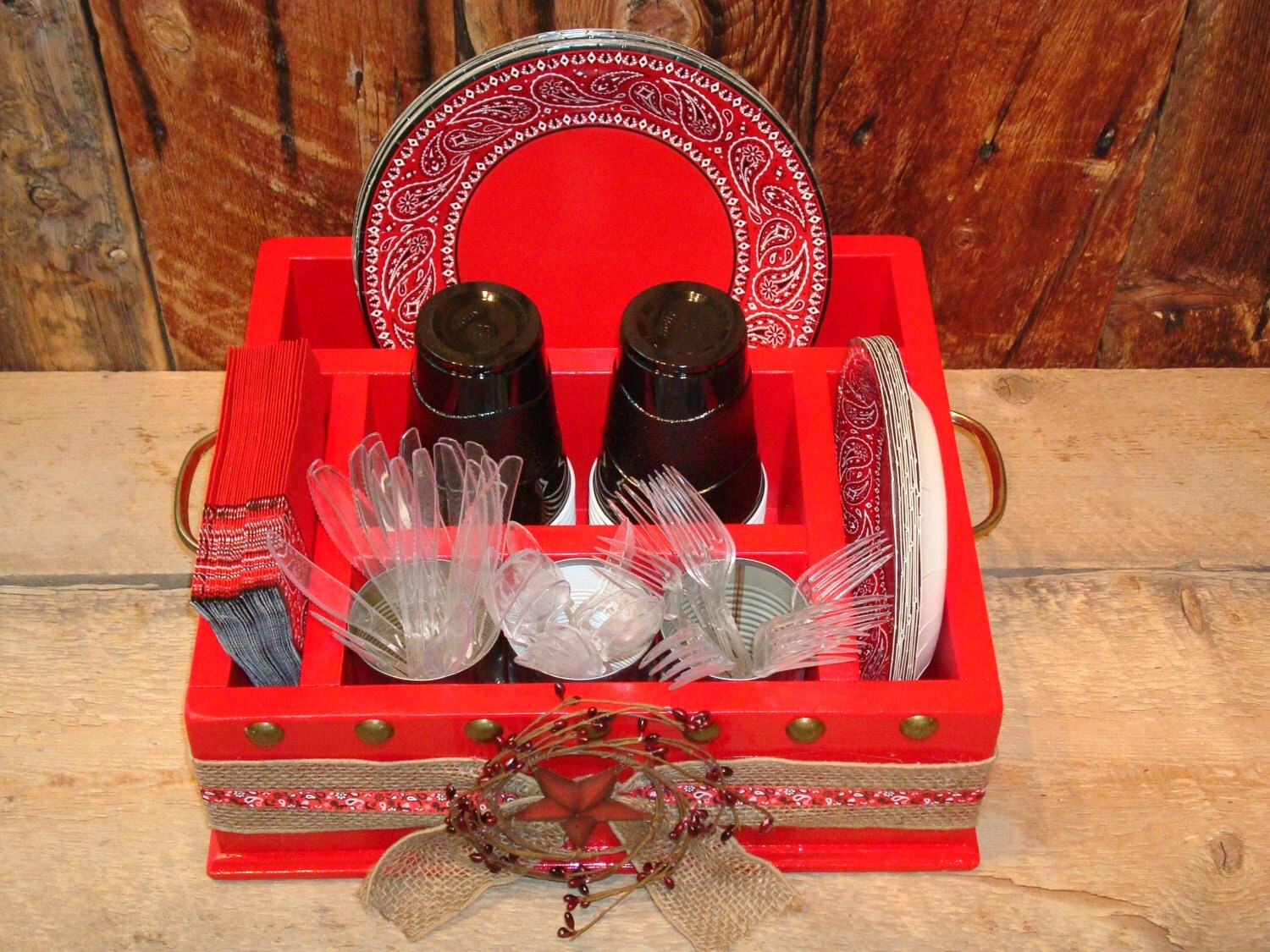 Table Caddy Napkin Holder Paper plate holder by WorkHorseFurniture