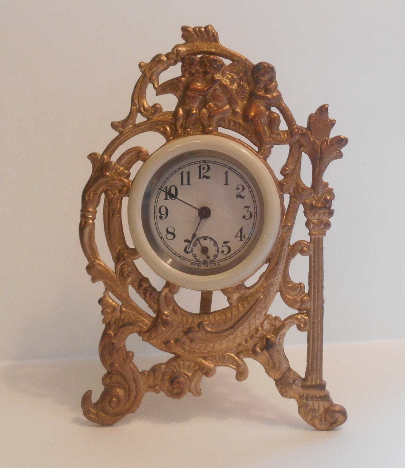 Antique Ansonia Clock Made in USA Gold by TollethHouseVintage