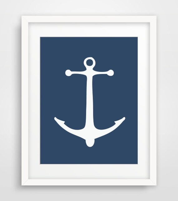 Anchor Print Navy Blue Anchor Blue Anchor Art Anchor Wall