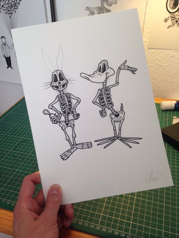 Items Similar To Bugs Bunny And Daffy Duck Skeletons - 300 Gsm Art ...