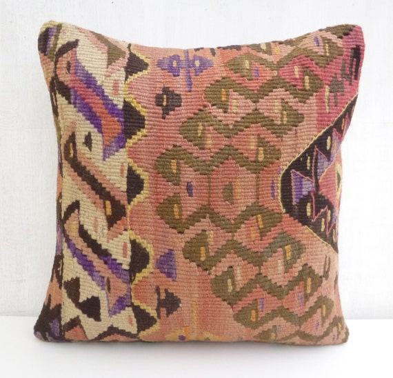 Decorative Throw Pillow Turkish Dusty Pink Kilim by SophiesBazaar