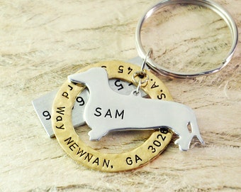 Dachshund dog tag Personalized dog tag 3 piece Pet tag Pet Id Tag Hand stamped custom Made with your Pets Name/phone number