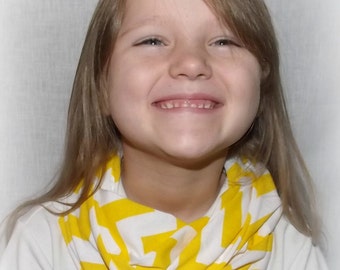 Girls Yellow Buttercup & White Chevron Scarf Ready to Ship Jersey Knit Infinity Scarf Zig Zag Scarves Kids Accessories