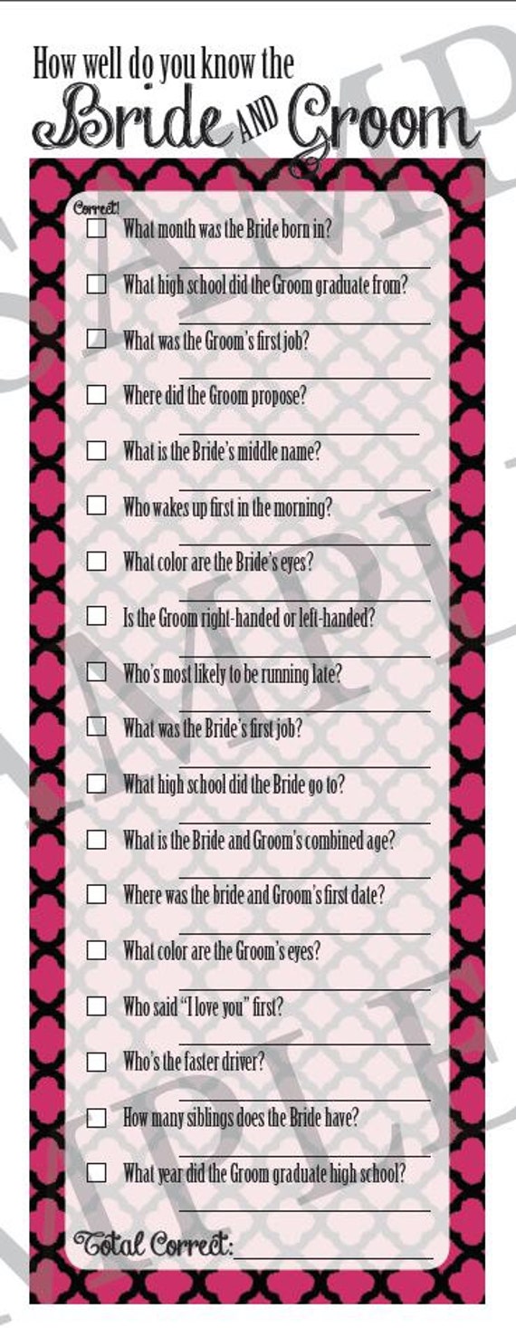 Color Customized Printable Bridal / Wedding Shower Games
