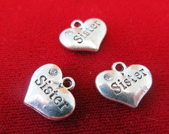 5pc "Sister" charms in antique silver style (BC248)