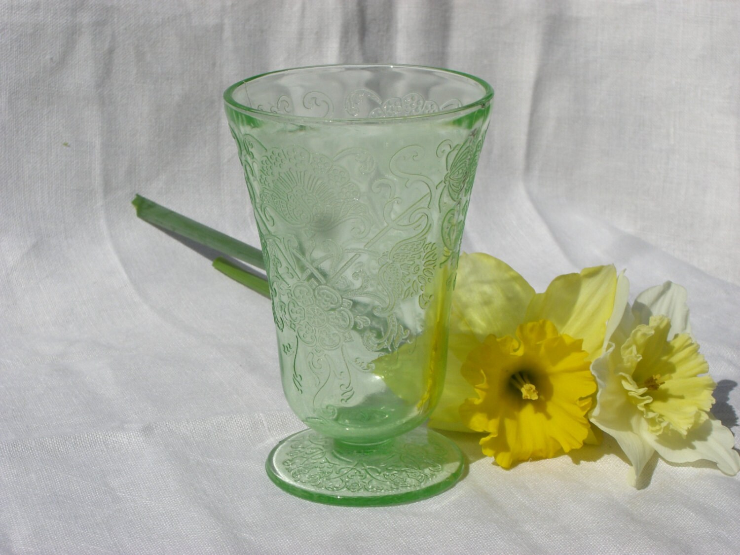 Footed Tumbler Green Depression Glass Florentine 2