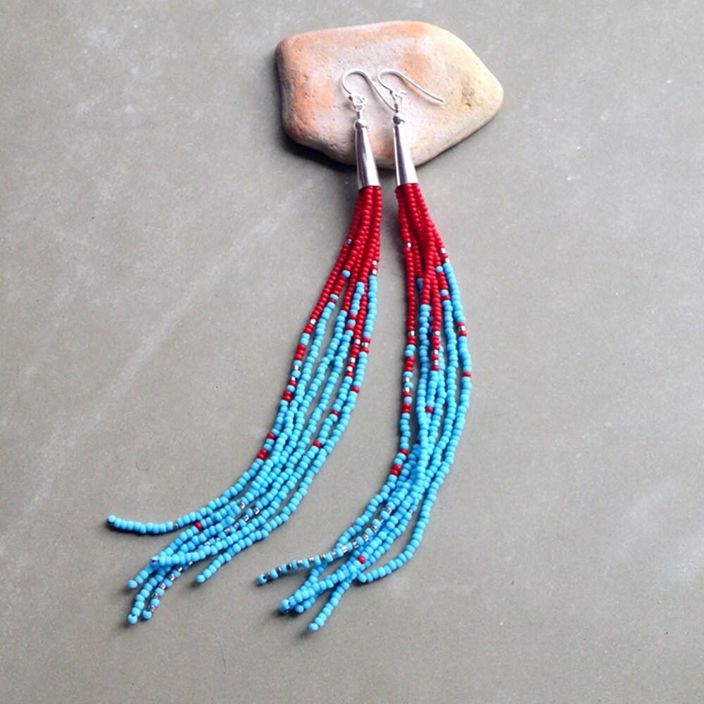 Seed Bead Earrings Sterling Silver Cones Rocket Fringe w
