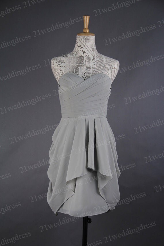 Sweetheart Gray Chiffon Short Bridesmaid Dresses,Ruffles High Low Bridesmaid Dress,Cocktail Dress, Homecoming Dress,Short Party Dress, BD011