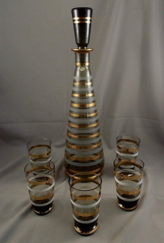 Vintage Glass Decanter Shot Glasses Hungary by StoneCreekResale