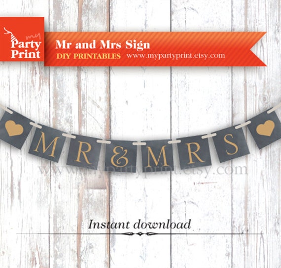 Printable Mr and Mrs Banner Sign / Bride Groom by myPartyPrint