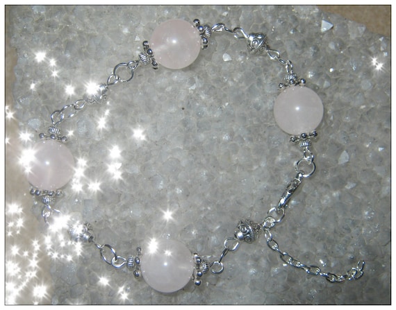 Handmade Silver Bracelet with Rose Quartz by IreneDesign2011