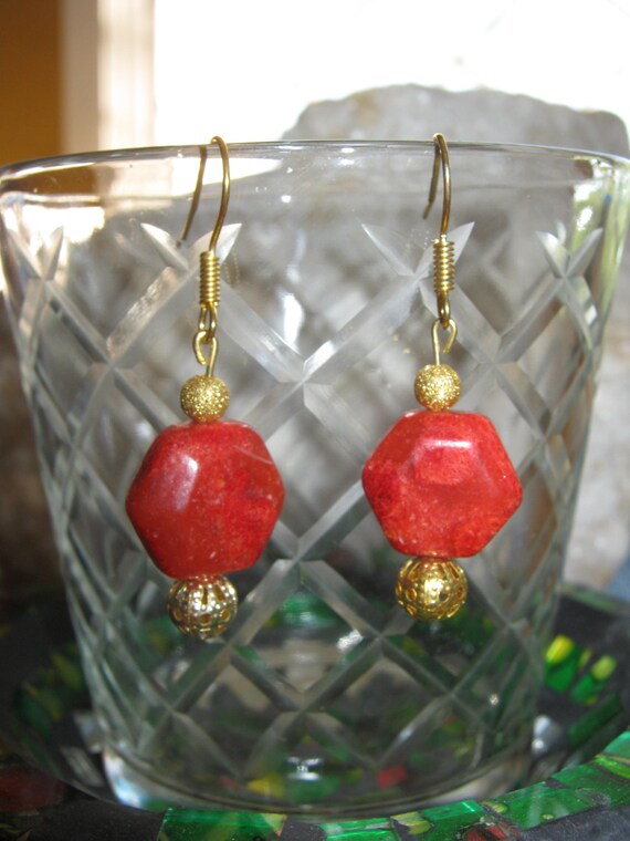 Handmade Gold Earrings with Facetted Orange Agate by IreneDesign2011