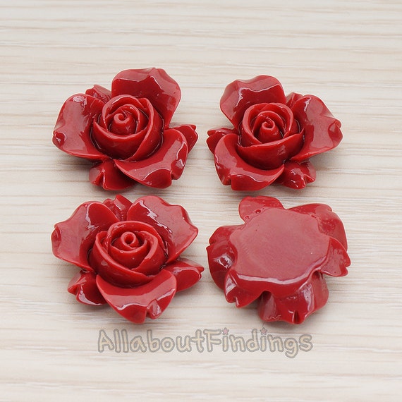 CBC20001IR // Indian Red Colored Narcissus Flower Flat Back Cabochon 