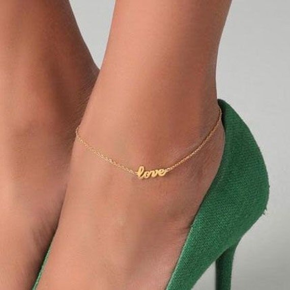 LOVE Cute Simple Gold Anklet Minimal Carrie by PurePraise on Etsy