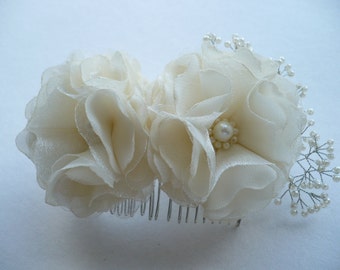 Ivory Flower Hair Comb - Bridal Hair Combs - Ivory Wedding Headpiece - Pearl Hair Piece - Flower Hair Combs - Flower Headpiece