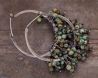 Sale 10 - 20 % OFF • USE CODE ! • Large Hoop Earrings • African Turquoise earrings • 925 Sterling Silver • big earrings post hoops