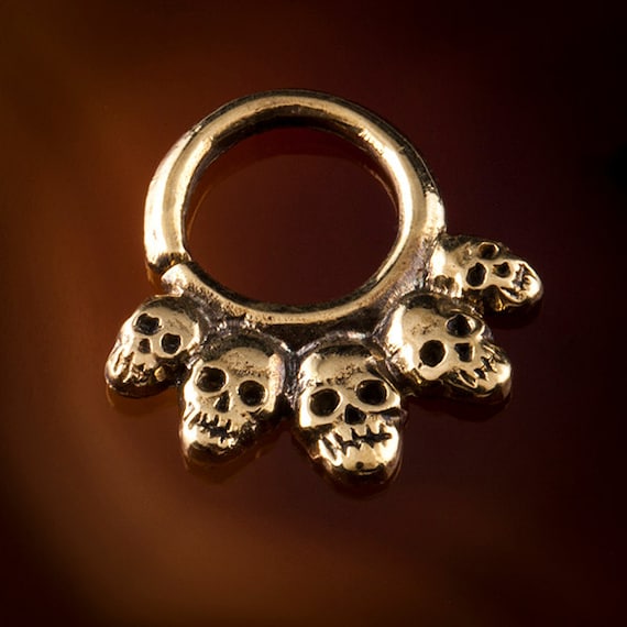 SKULL CANDY 1.6mm 14 gauge Brass Septum Ring For by TRIBALIK